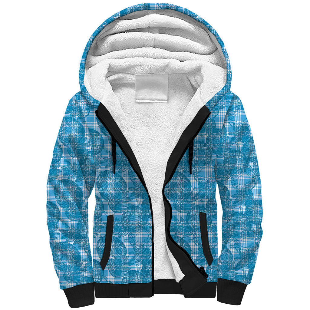 Polu Hawaii Breadfruit Palaka Motifs Sherpa Hoodie LT14 Unisex Blue - Polynesian Pride