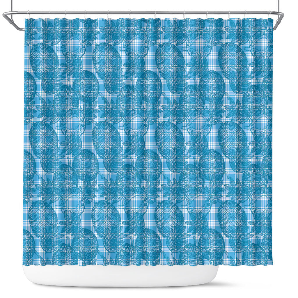 Polu Hawaii Breadfruit Palaka Motifs Shower Curtain LT14 Blue - Polynesian Pride