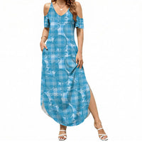 Polu Hawaii Breadfruit Palaka Motifs Summer Maxi Dress LT14 Women Blue - Polynesian Pride