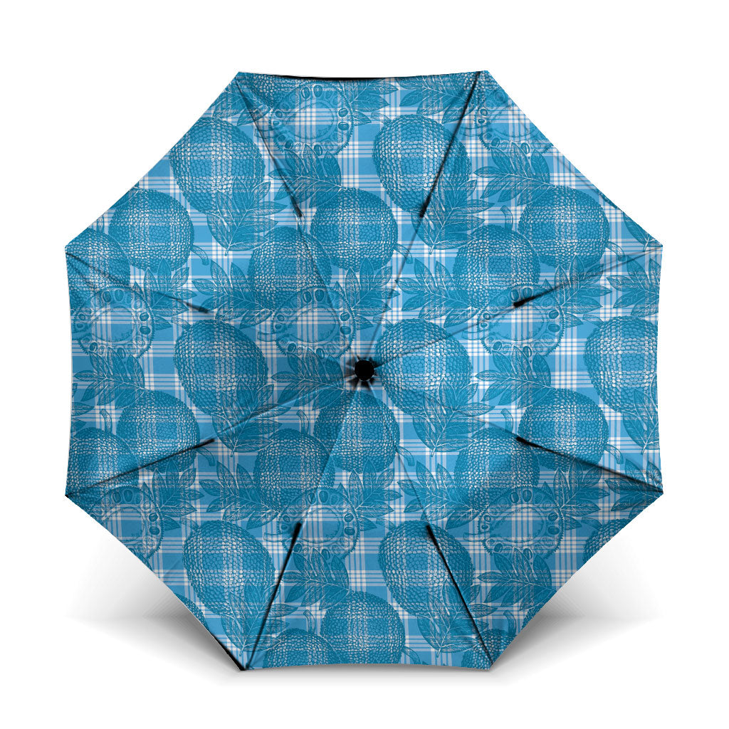 Polu Hawaii Breadfruit Palaka Motifs Umbrella LT14 One Size Folded 11.42 inch Opened Diameter 37.4 inch Blue - Polynesian Pride