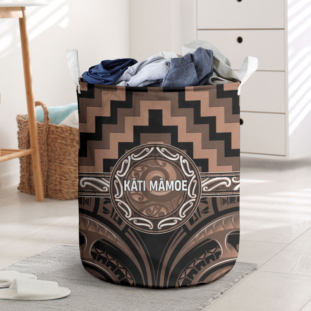 Aotearoa Kati Mamoe Laundry Basket Maori Iwi Poutama Puhoro Tattoo LT14 Brown - Polynesian Pride