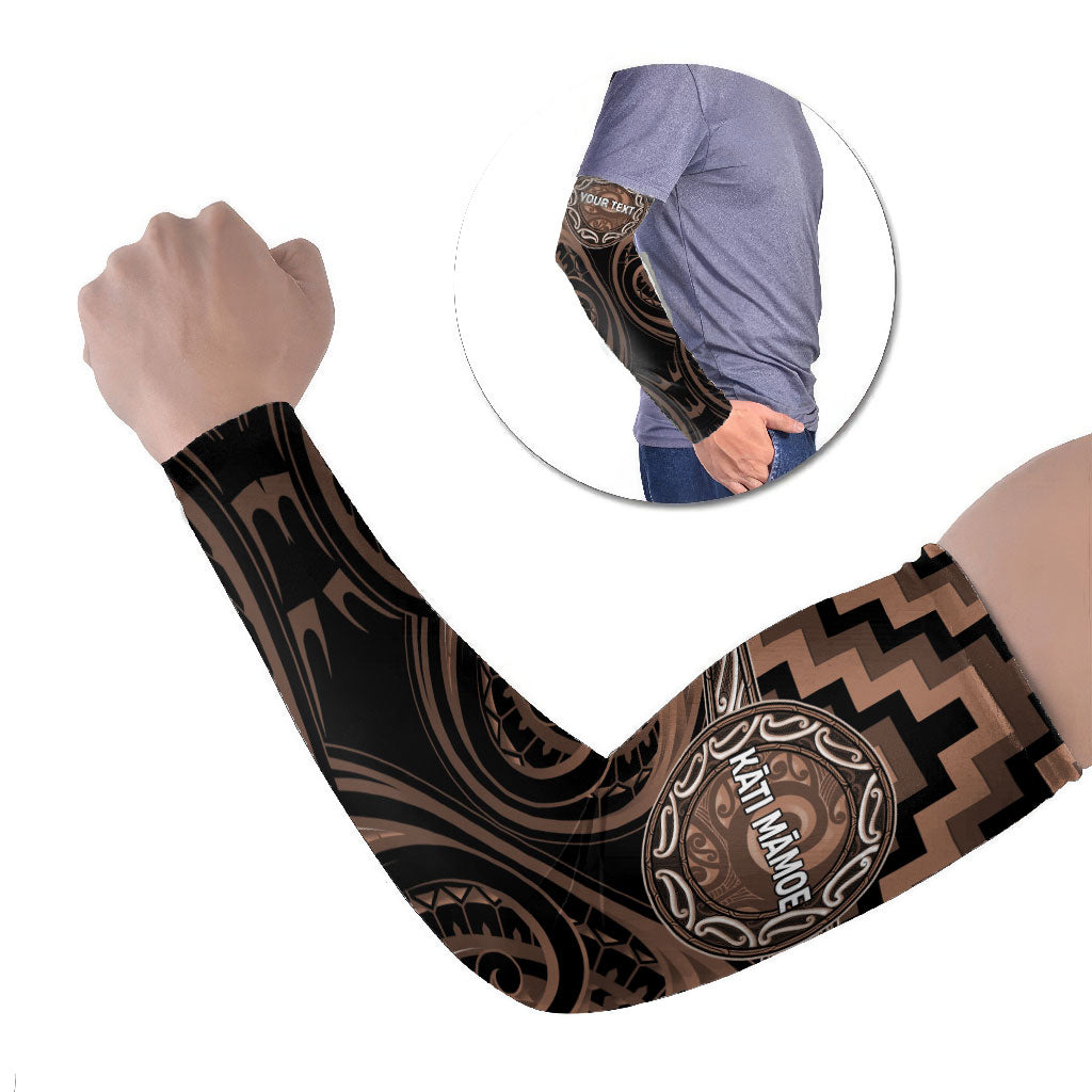 Aotearoa Kati Mamoe Personalised Arm Sleeves Maori Iwi Poutama Puhoro Tattoo LT14 Set of 2 Brown - Polynesian Pride