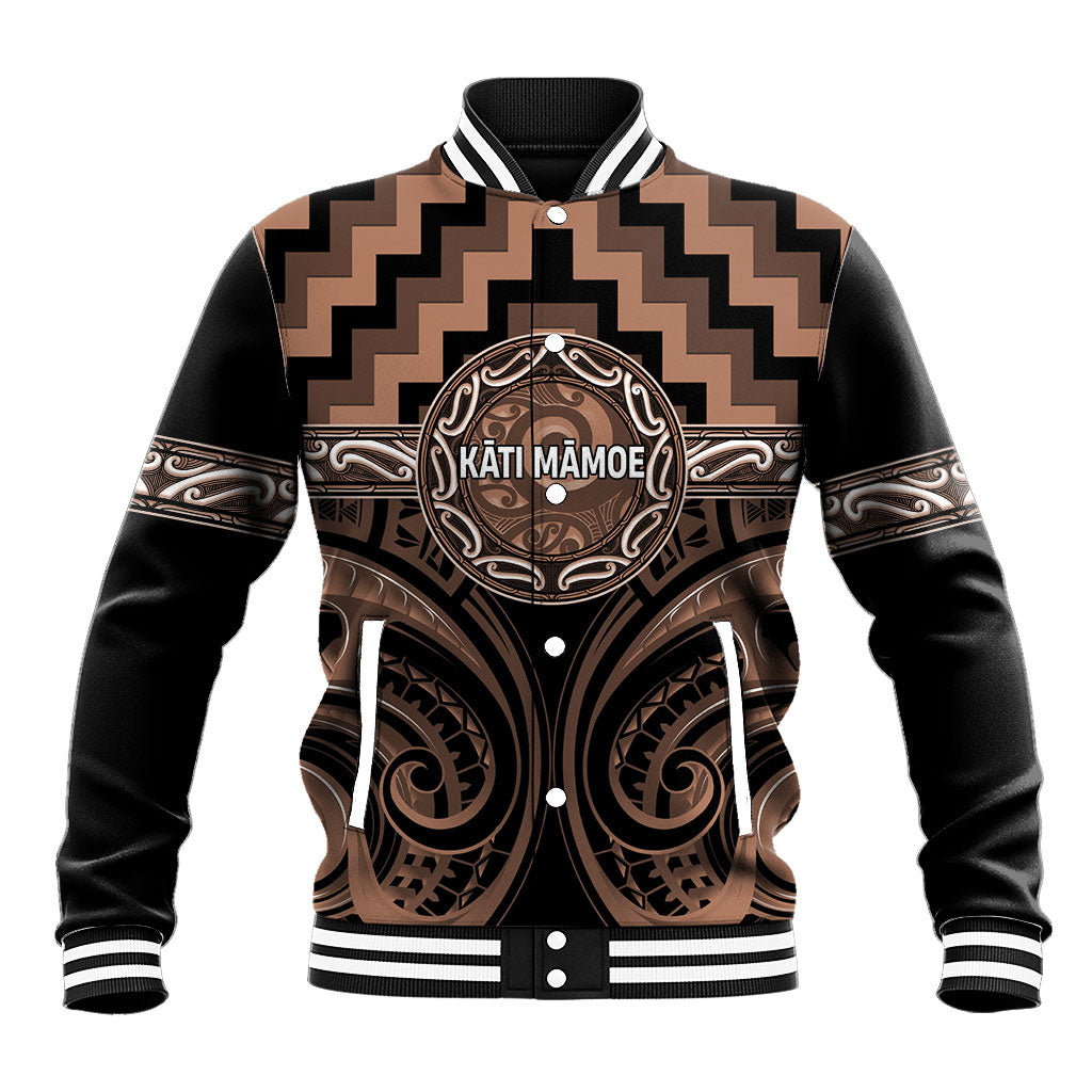 Aotearoa Kati Mamoe Personalised Baseball Jacket Maori Iwi Poutama Puhoro Tattoo LT14 Unisex Brown - Polynesian Pride
