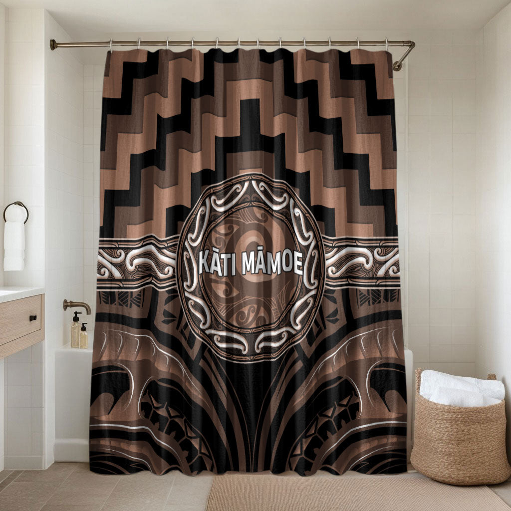 Aotearoa Kati Mamoe Bathroom Set Maori Iwi Poutama Puhoro Tattoo LT14 Shower Curtain Only Brown - Polynesian Pride