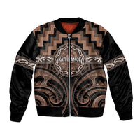 Aotearoa Kati Mamoe Personalised Bomber Jacket Maori Iwi Poutama Puhoro Tattoo LT14 Unisex Brown - Polynesian Pride
