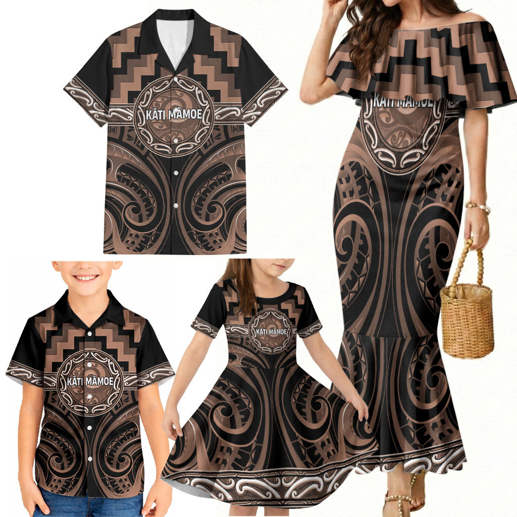 Aotearoa Kati Mamoe Personalised Family Matching Mermaid Dress and Hawaiian Shirt Maori Iwi Poutama Puhoro Tattoo LT14 - Polynesian Pride