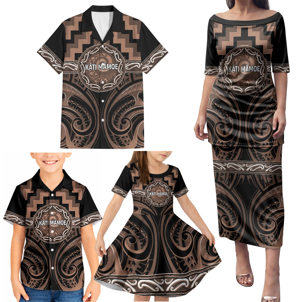 Aotearoa Kati Mamoe Personalised Family Matching Puletasi and Hawaiian Shirt Maori Iwi Poutama Puhoro Tattoo LT14 - Polynesian Pride