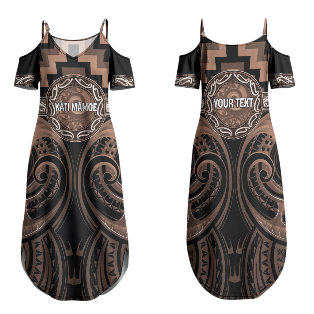 Aotearoa Kati Mamoe Personalised Family Matching Summer Maxi Dress and Hawaiian Shirt Maori Iwi Poutama Puhoro Tattoo LT14 Mom's Dress Brown - Polynesian Pride