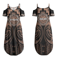 Aotearoa Kati Mamoe Personalised Family Matching Summer Maxi Dress and Hawaiian Shirt Maori Iwi Poutama Puhoro Tattoo LT14 Mom's Dress Brown - Polynesian Pride
