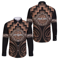Aotearoa Kati Mamoe Personalised Family Matching Summer Maxi Dress and Hawaiian Shirt Maori Iwi Poutama Puhoro Tattoo LT14 Dad's Shirt - Long Sleeve Brown - Polynesian Pride