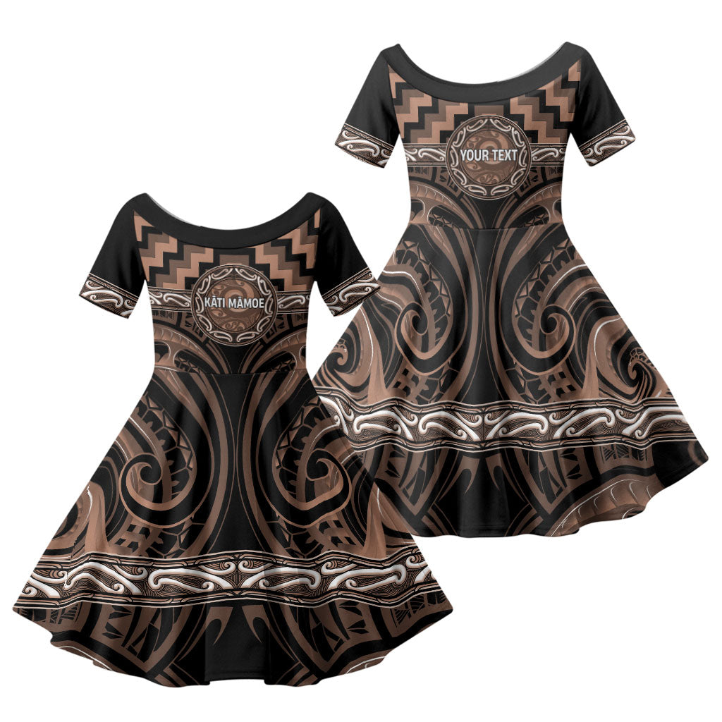 Aotearoa Kati Mamoe Personalised Family Matching Summer Maxi Dress and Hawaiian Shirt Maori Iwi Poutama Puhoro Tattoo LT14 Daughter's Dress Brown - Polynesian Pride