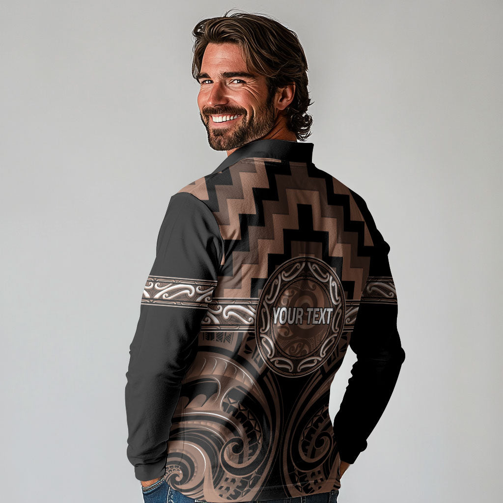 Aotearoa Kati Mamoe Personalised Long Sleeve Polo Shirt Maori Iwi Poutama Puhoro Tattoo LT14 - Polynesian Pride