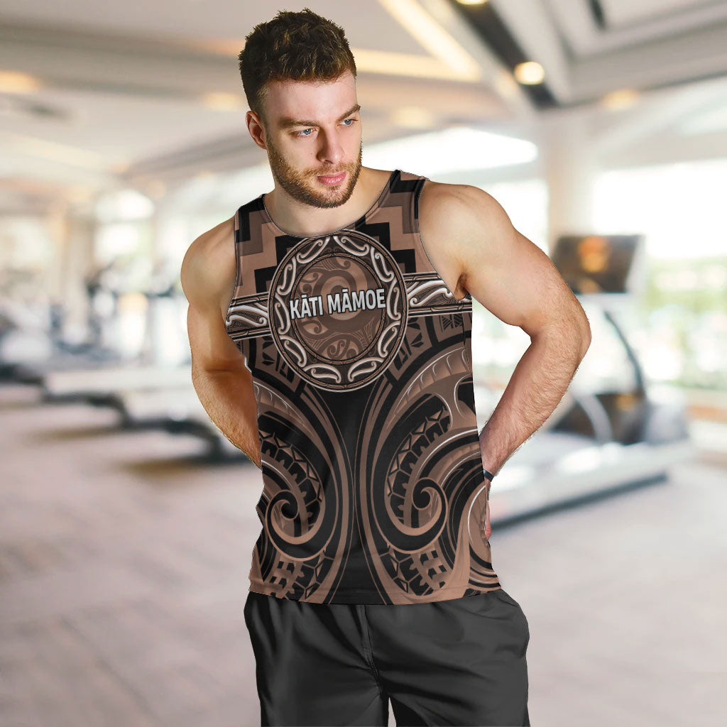 Aotearoa Kati Mamoe Personalised Men Tank Top Maori Iwi Poutama Puhoro Tattoo LT14 Brown - Polynesian Pride
