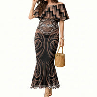 Aotearoa Kati Mamoe Personalised Mermaid Dress Maori Iwi Poutama Puhoro Tattoo LT14 Women Brown - Polynesian Pride