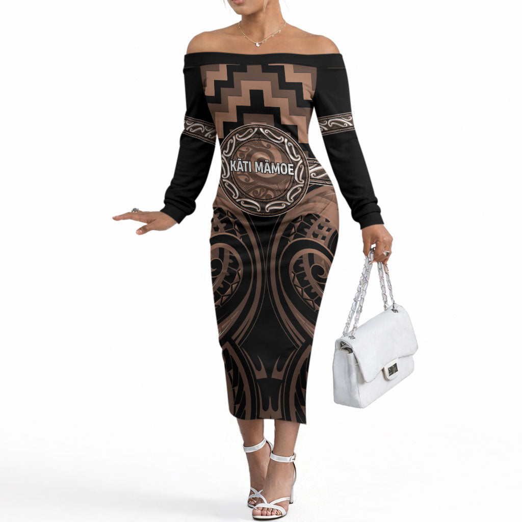 Aotearoa Kati Mamoe Personalised Off The Shoulder Long Sleeve Dress Maori Iwi Poutama Puhoro Tattoo
