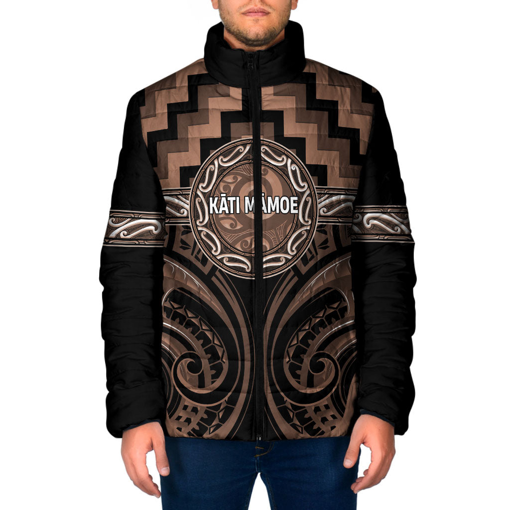 Aotearoa Kati Mamoe Personalised Padded Jacket Maori Iwi Poutama Puhoro Tattoo LT14 Men Brown - Polynesian Pride