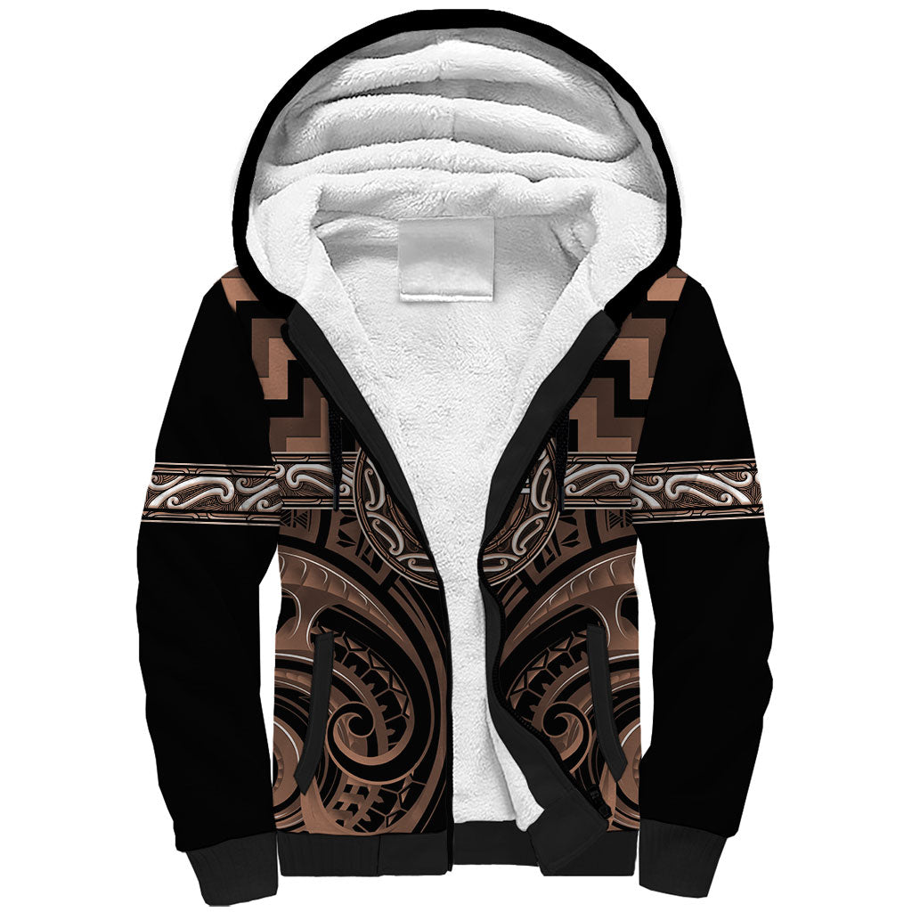 Aotearoa Kati Mamoe Personalised Sherpa Hoodie Maori Iwi Poutama Puhoro Tattoo LT14 Unisex Brown - Polynesian Pride