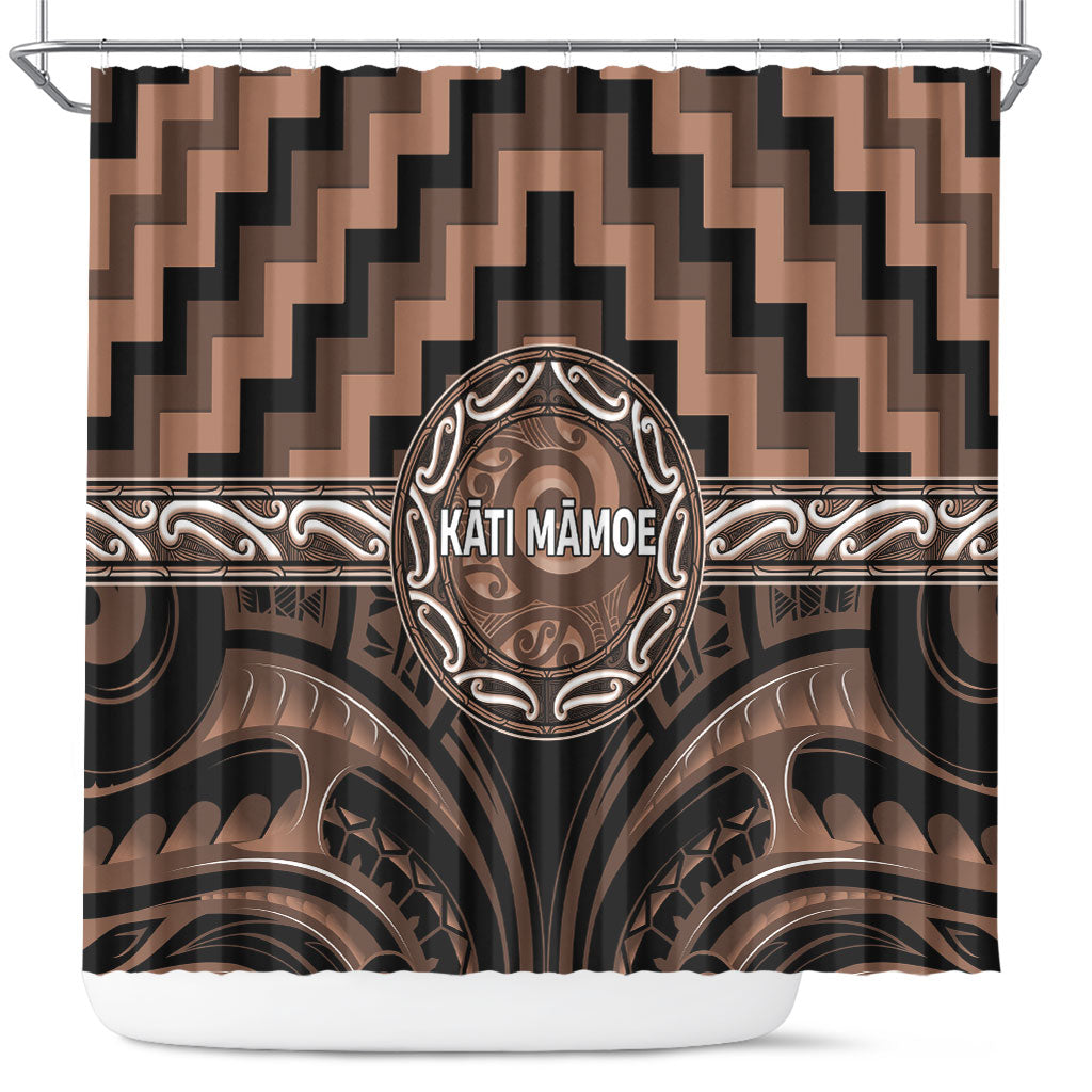 Aotearoa Kati Mamoe Shower Curtain Maori Iwi Poutama Puhoro Tattoo LT14 Brown - Polynesian Pride
