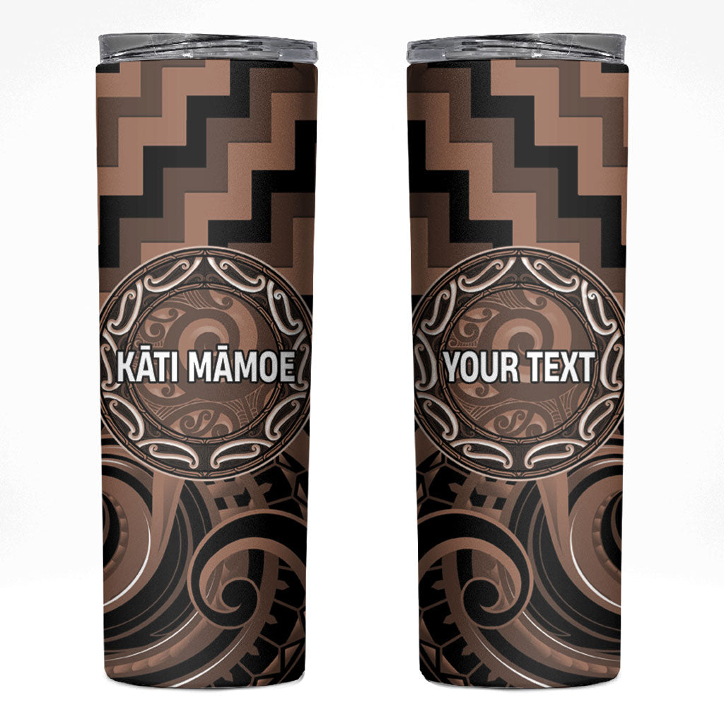 Aotearoa Kati Mamoe Personalised Skinny Tumbler Maori Iwi Poutama Puhoro Tattoo LT14 Brown - Polynesian Pride