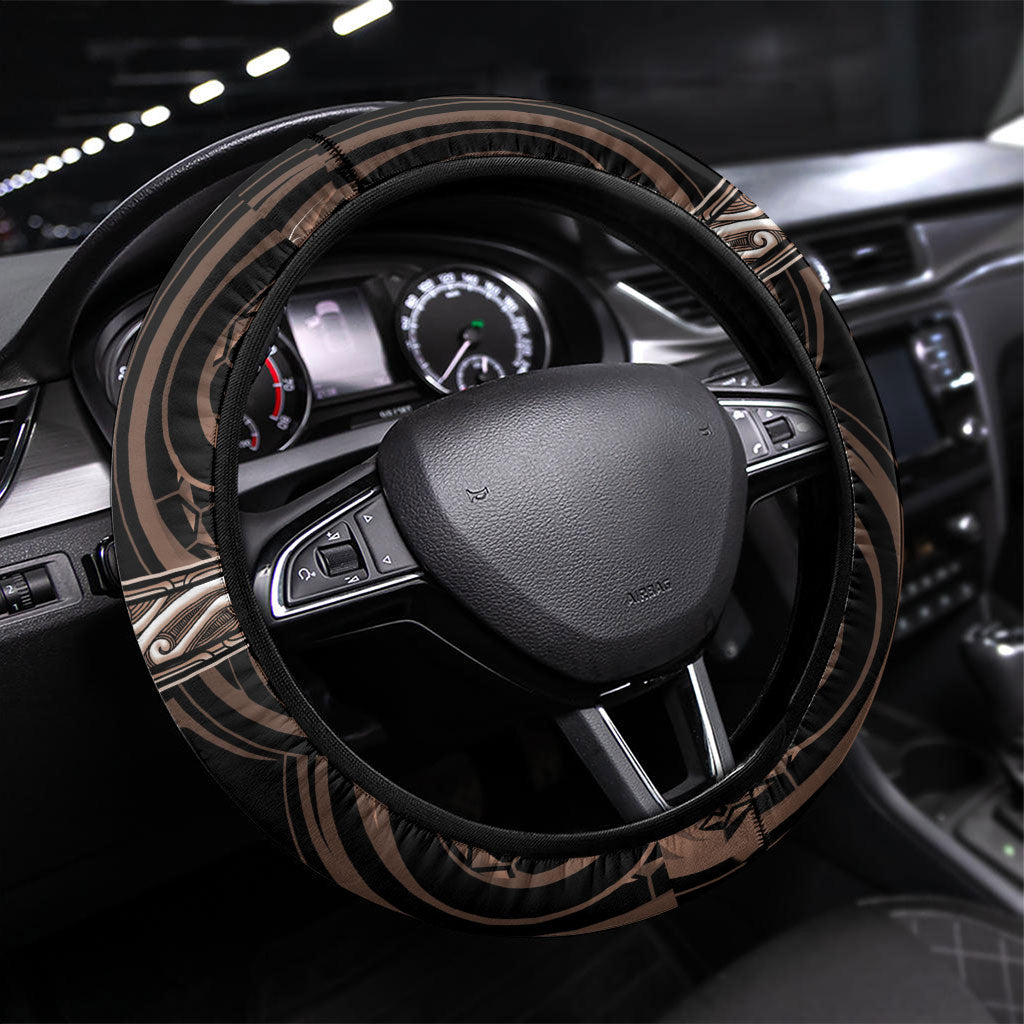Aotearoa Kati Mamoe Steering Wheel Cover Maori Iwi Poutama Puhoro Tattoo LT14 Universal Fit Brown - Polynesian Pride