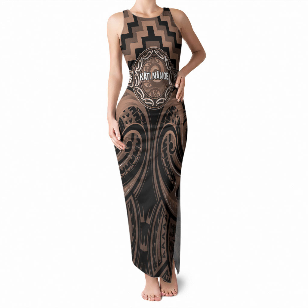 Aotearoa Kati Mamoe Personalised Tank Maxi Dress Maori Iwi Poutama Puhoro Tattoo LT14 Women Brown - Polynesian Pride