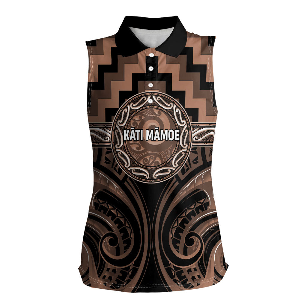 Aotearoa Kati Mamoe Personalised Women Sleeveless Polo Shirt Maori Iwi Poutama Puhoro Tattoo LT14 Female Brown - Polynesian Pride