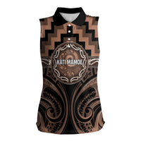 Aotearoa Kati Mamoe Personalised Women Sleeveless Polo Shirt Maori Iwi Poutama Puhoro Tattoo LT14 Female Brown - Polynesian Pride