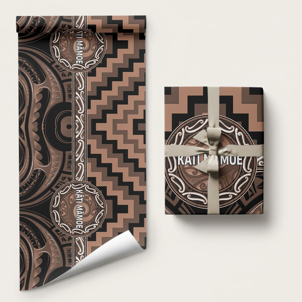 Aotearoa Kati Mamoe Wrapping Paper Maori Iwi Poutama Puhoro Tattoo LT14 58" × 23" Brown - Polynesian Pride