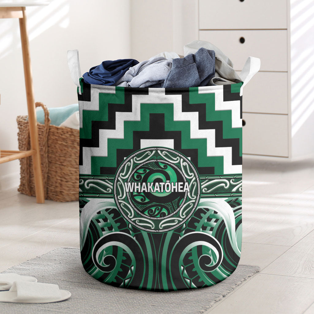 Aotearoa Whakatohea Laundry Basket Maori Iwi Poutama Puhoro Tattoo LT14 Green - Polynesian Pride