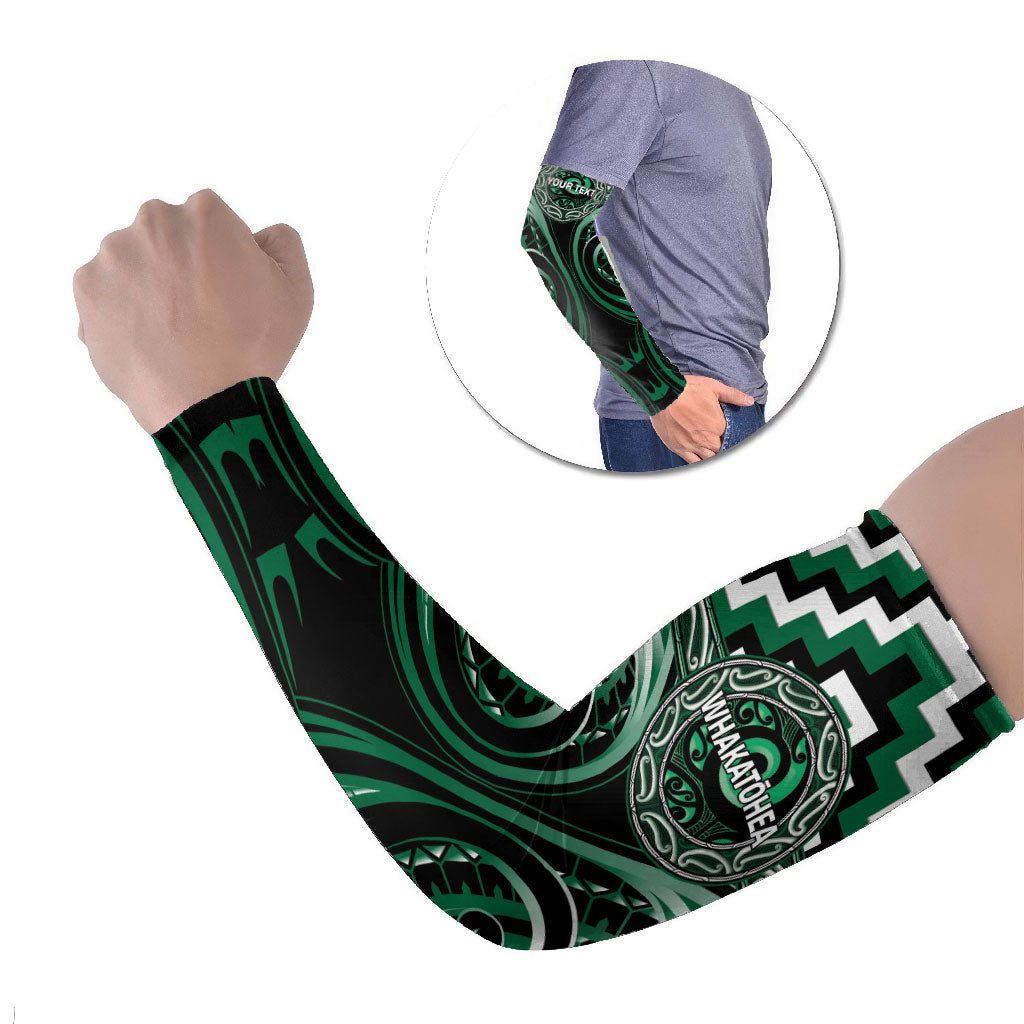 Aotearoa Whakatohea Personalised Arm Sleeves Maori Iwi Poutama Puhoro Tattoo LT14 Set of 2 Green - Polynesian Pride