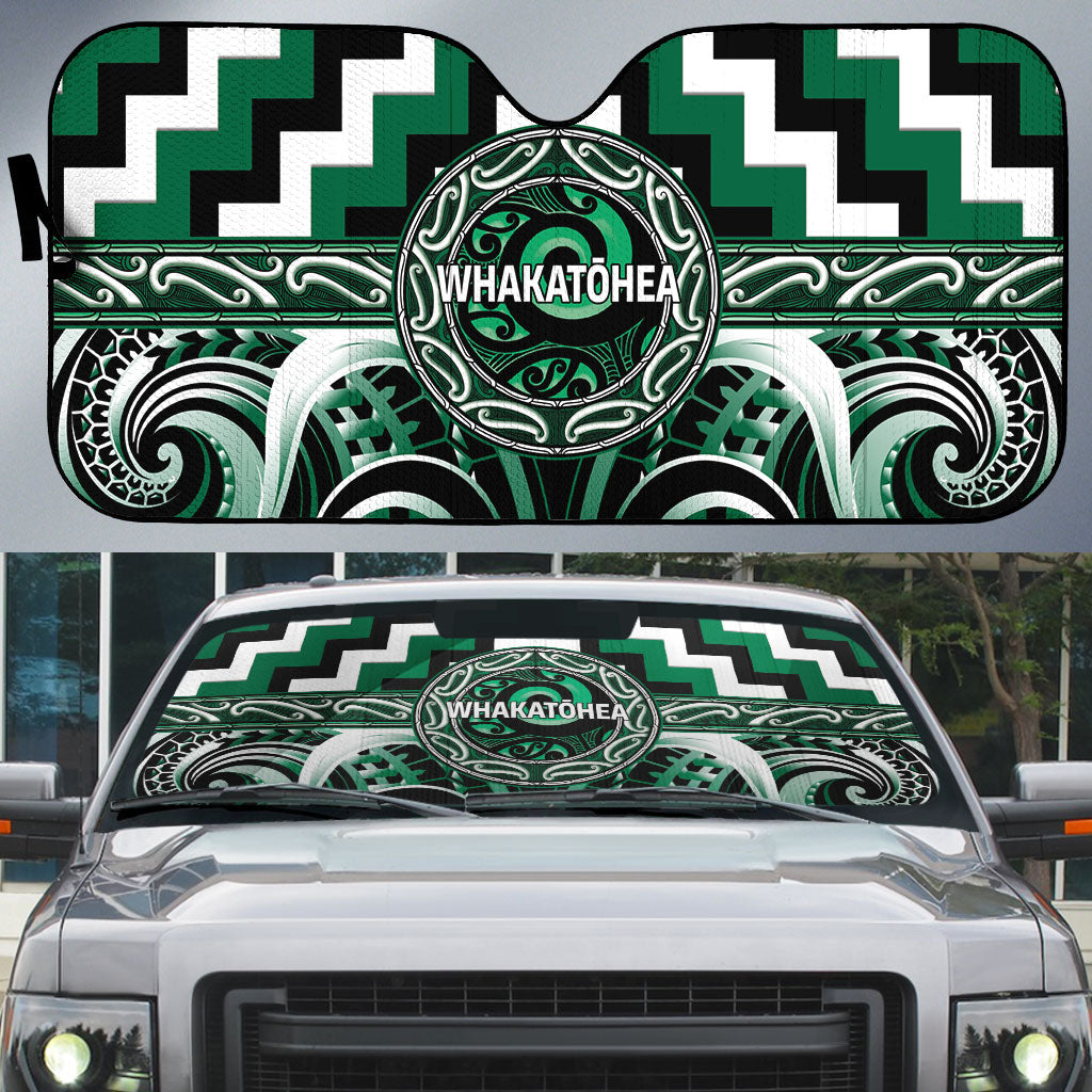 Aotearoa Whakatohea Auto Sun Shade Maori Iwi Poutama Puhoro Tattoo LT14 Green - Polynesian Pride