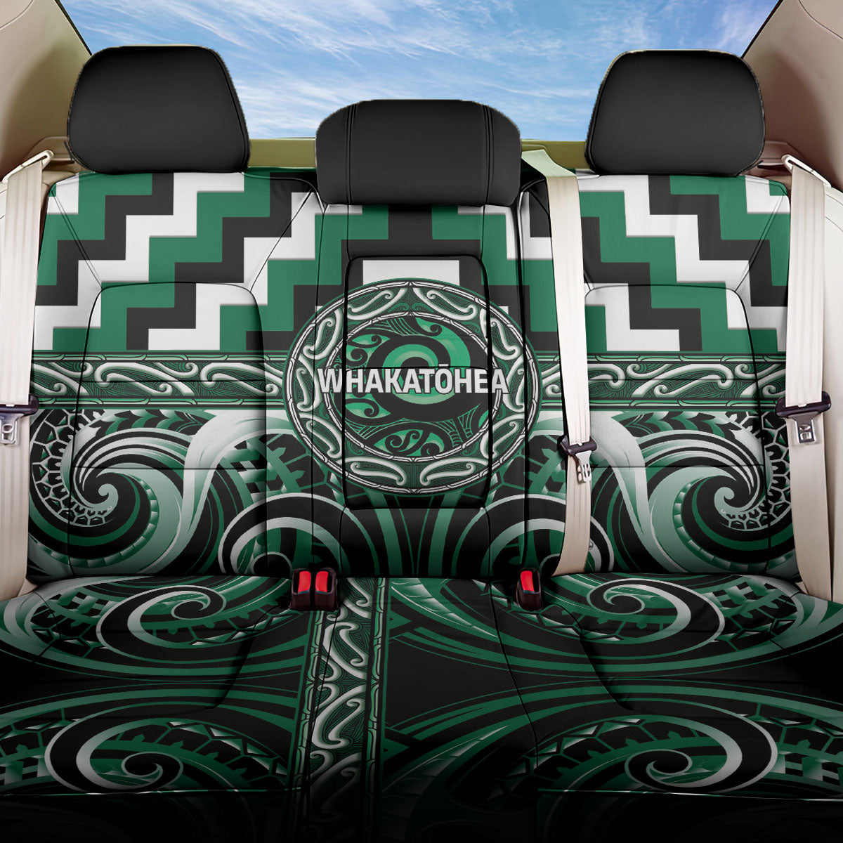 Aotearoa Whakatohea Back Car Seat Cover Maori Iwi Poutama Puhoro Tattoo LT14 One Size Green - Polynesian Pride