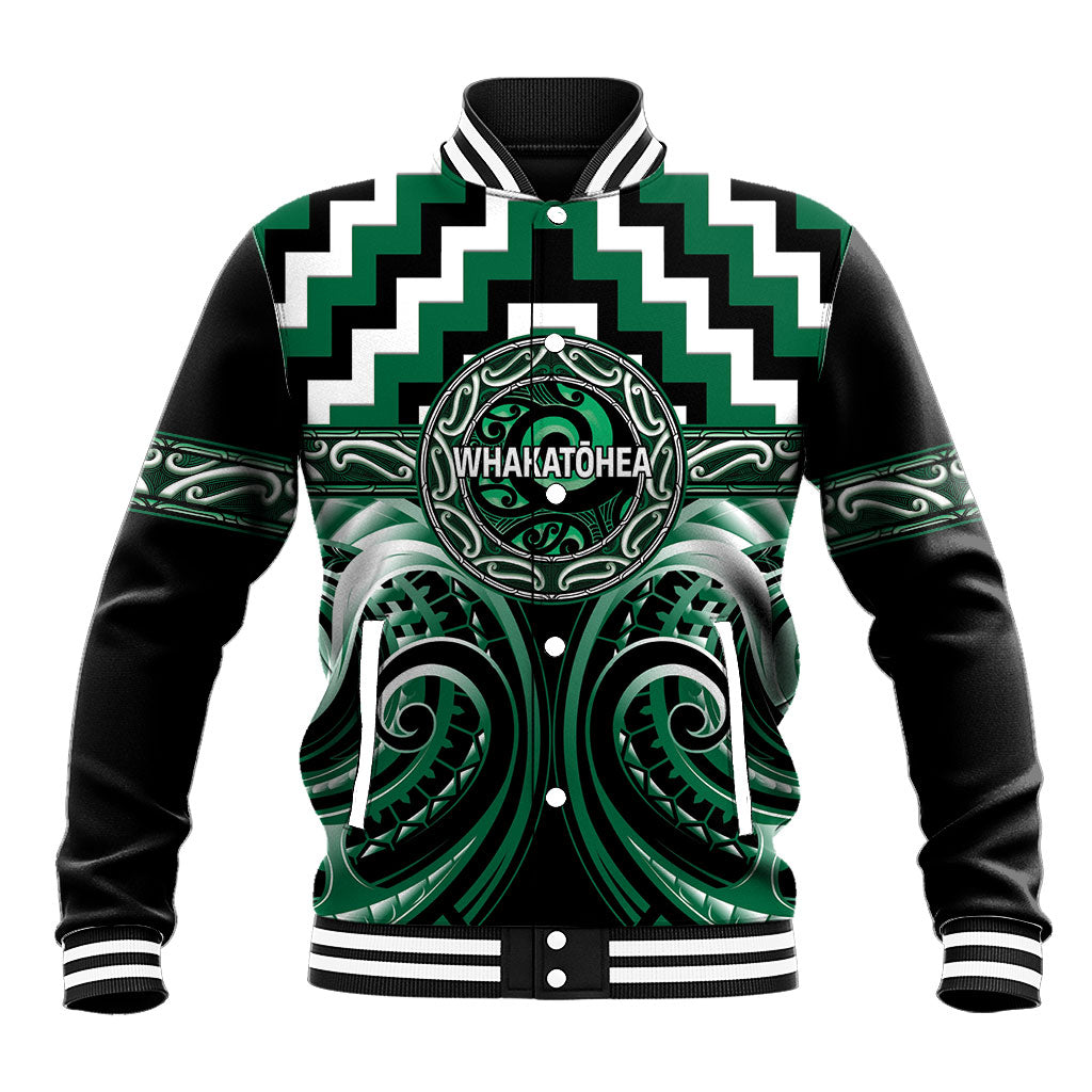 Aotearoa Whakatohea Personalised Baseball Jacket Maori Iwi Poutama Puhoro Tattoo LT14 Unisex Green - Polynesian Pride