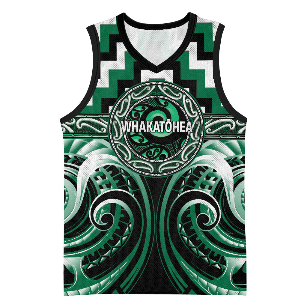 Aotearoa Whakatohea Personalised Basketball Jersey Maori Iwi Poutama Puhoro Tattoo LT14 Unisex Green - Polynesian Pride