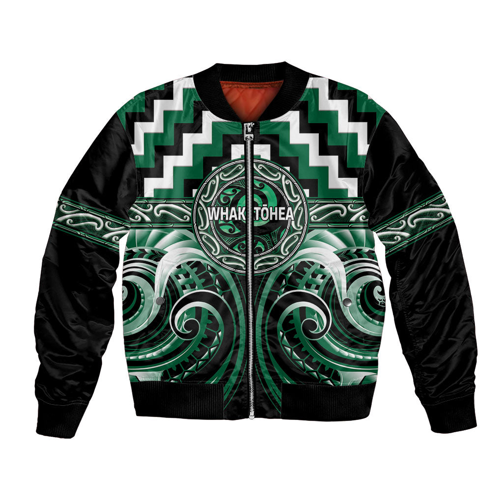 Aotearoa Whakatohea Personalised Bomber Jacket Maori Iwi Poutama Puhoro Tattoo LT14 Unisex Green - Polynesian Pride