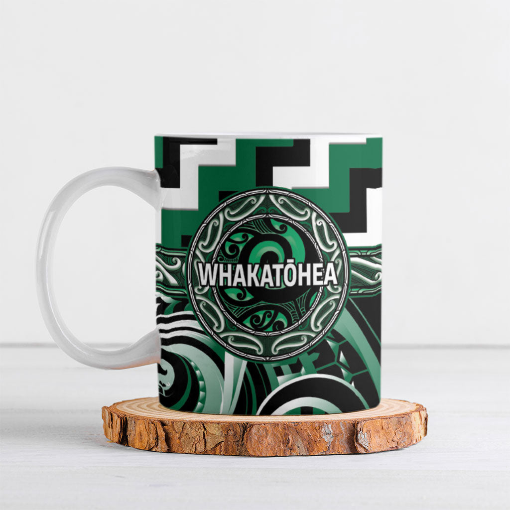 Aotearoa Whakatohea Personalised Ceramic Mug Maori Iwi Poutama Puhoro Tattoo LT14 Green - Polynesian Pride