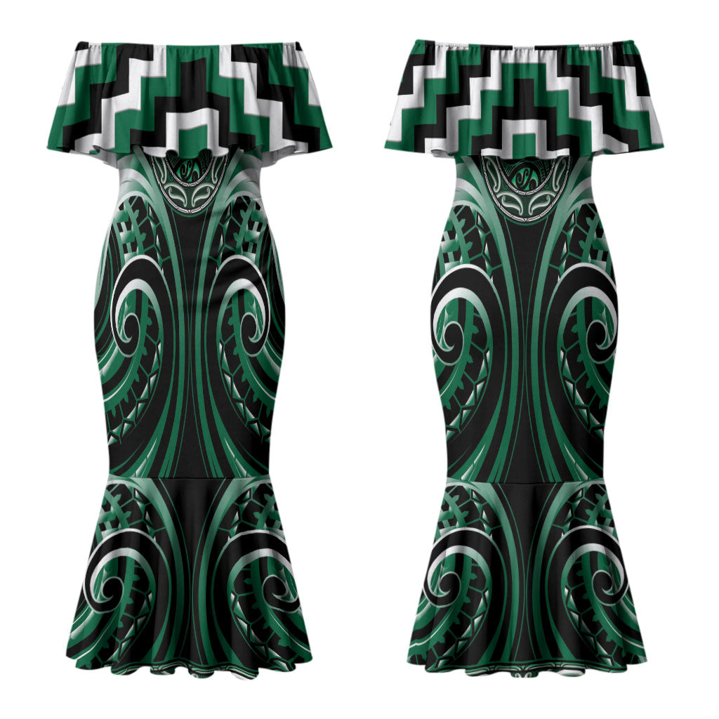 Aotearoa Whakatohea Personalised Couples Matching Mermaid Dress and Long Sleeve Button Shirt Maori Iwi Poutama Puhoro Tattoo LT14 - Polynesian Pride