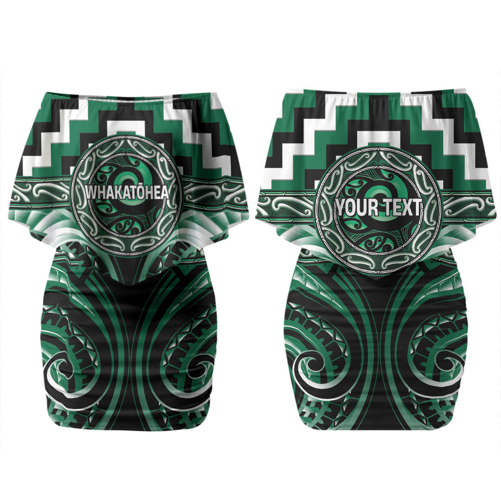 Aotearoa Whakatohea Personalised Couples Matching Off Shoulder Short Dress and Long Sleeve Button Shirt Maori Iwi Poutama Puhoro Tattoo LT14 - Polynesian Pride