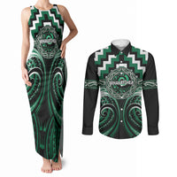 Aotearoa Whakatohea Personalised Couples Matching Tank Maxi Dress and Long Sleeve Button Shirt Maori Iwi Poutama Puhoro Tattoo LT14 Green - Polynesian Pride