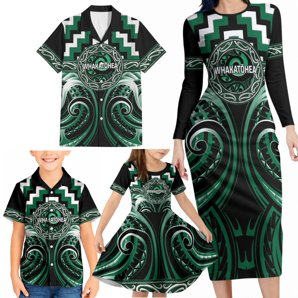 Aotearoa Whakatohea Personalised Family Matching Long Sleeve Bodycon Dress and Hawaiian Shirt Maori Iwi Poutama Puhoro Tattoo LT14 - Polynesian Pride