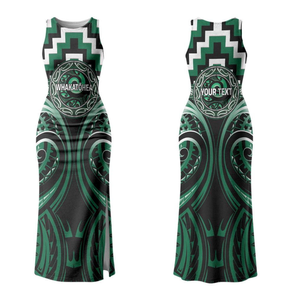 Aotearoa Whakatohea Personalised Family Matching Tank Maxi Dress and Hawaiian Shirt Maori Iwi Poutama Puhoro Tattoo LT14 Mom's Dress Green - Polynesian Pride