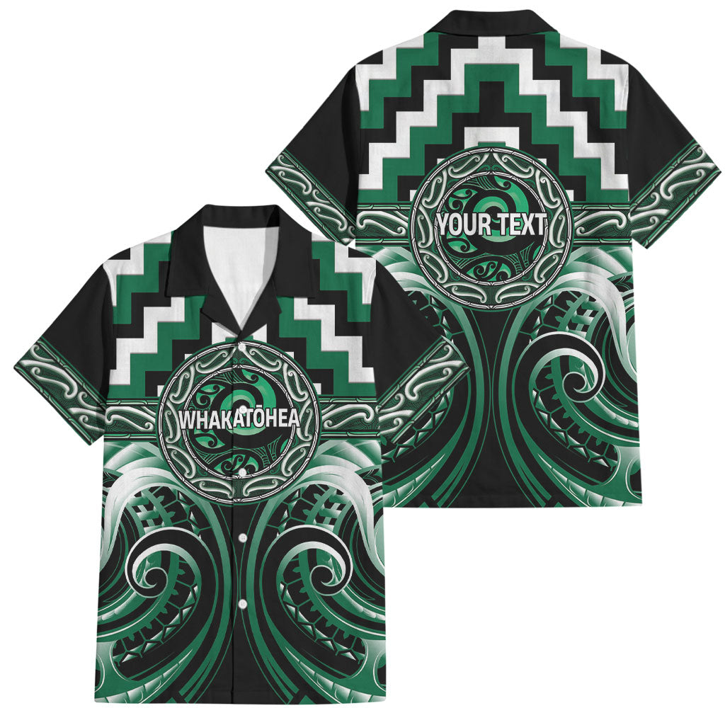 Aotearoa Whakatohea Personalised Family Matching Tank Maxi Dress and Hawaiian Shirt Maori Iwi Poutama Puhoro Tattoo LT14 Dad's Shirt - Short Sleeve Green - Polynesian Pride