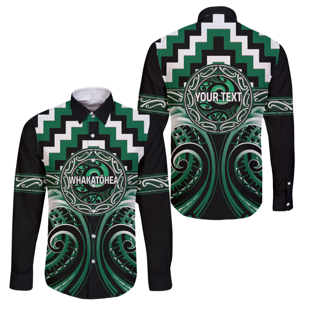 Aotearoa Whakatohea Personalised Family Matching Tank Maxi Dress and Hawaiian Shirt Maori Iwi Poutama Puhoro Tattoo LT14 Dad's Shirt - Long Sleeve Green - Polynesian Pride