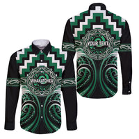 Aotearoa Whakatohea Personalised Family Matching Tank Maxi Dress and Hawaiian Shirt Maori Iwi Poutama Puhoro Tattoo LT14 Dad's Shirt - Long Sleeve Green - Polynesian Pride
