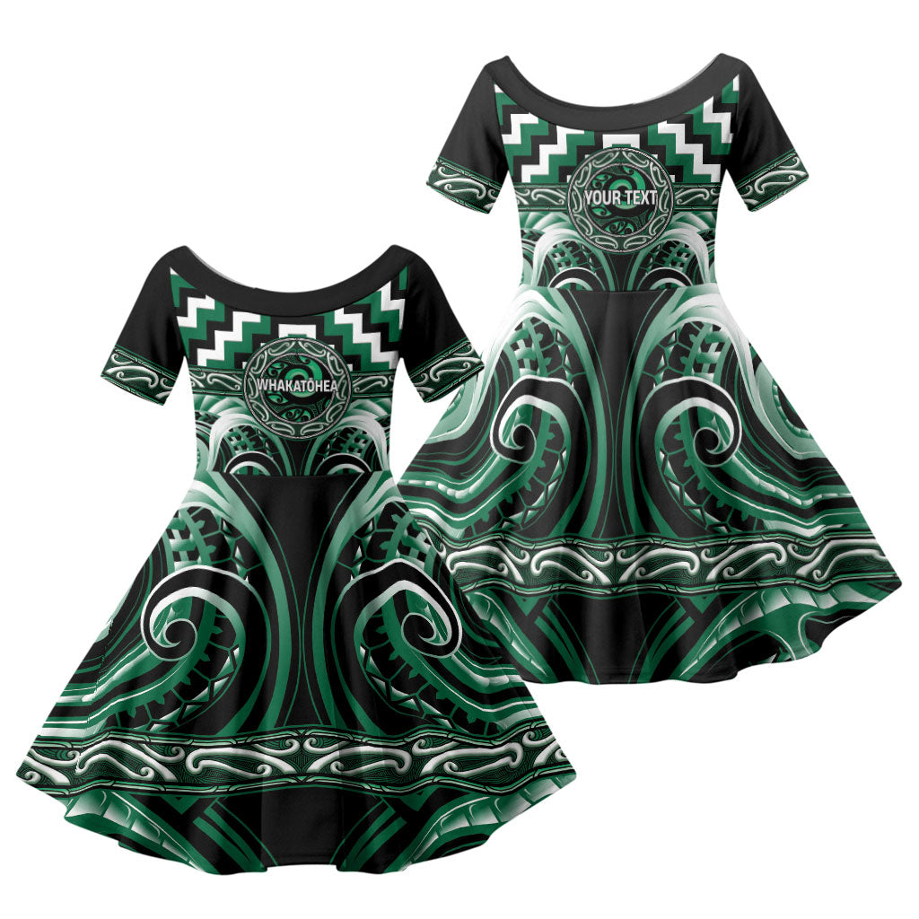 Aotearoa Whakatohea Personalised Family Matching Tank Maxi Dress and Hawaiian Shirt Maori Iwi Poutama Puhoro Tattoo LT14 Daughter's Dress Green - Polynesian Pride