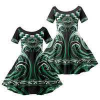 Aotearoa Whakatohea Personalised Family Matching Tank Maxi Dress and Hawaiian Shirt Maori Iwi Poutama Puhoro Tattoo LT14 Daughter's Dress Green - Polynesian Pride