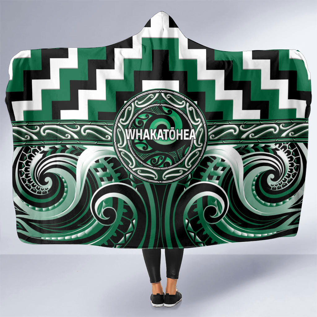 Aotearoa Whakatohea Hooded Blanket Maori Iwi Poutama Puhoro Tattoo LT14 One Size Green - Polynesian Pride