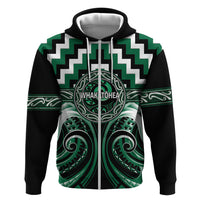 Aotearoa Whakatohea Personalised Hoodie Maori Iwi Poutama Puhoro Tattoo LT14 Zip Hoodie Green - Polynesian Pride