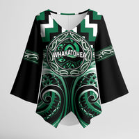 Aotearoa Whakatohea Personalised Kimono Sleeve Blouse Maori Iwi Poutama Puhoro Tattoo LT14 Female Green - Polynesian Pride