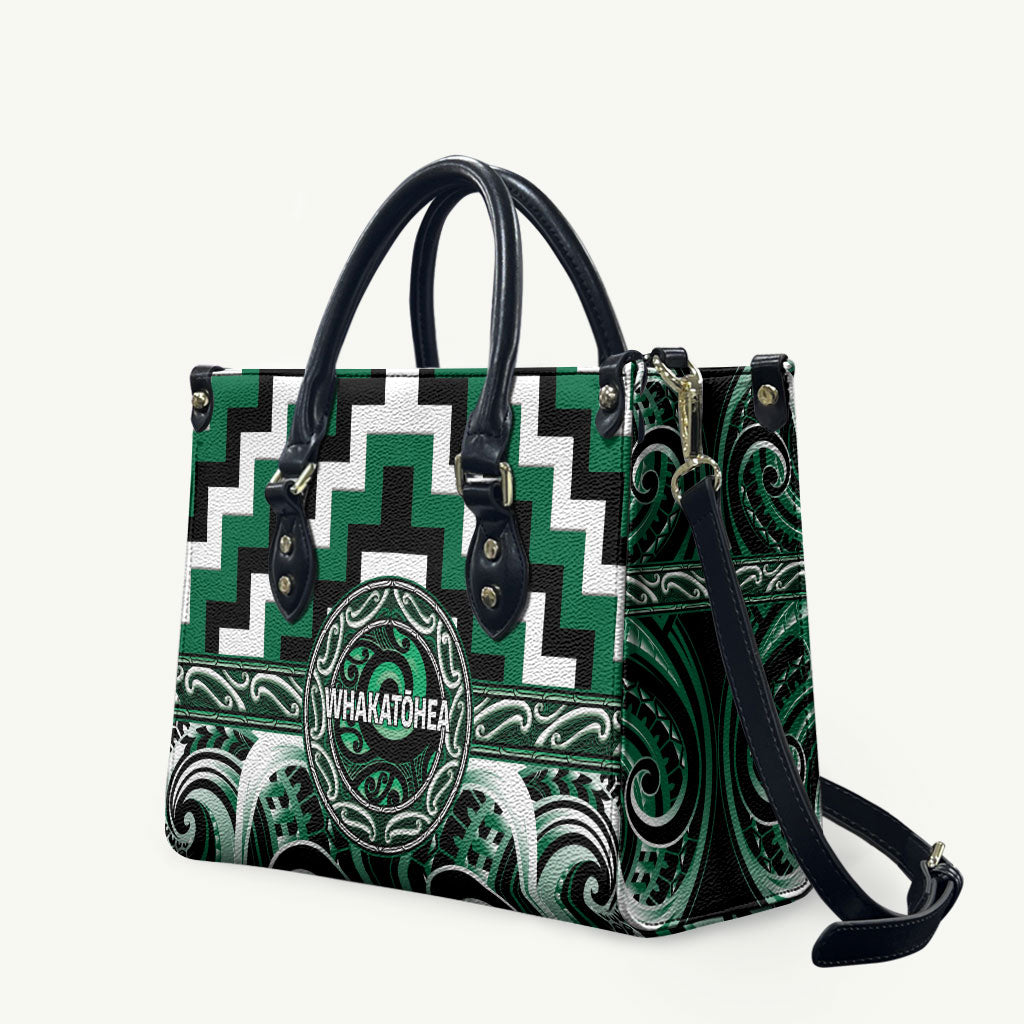 Aotearoa Whakatohea Leather Bag Maori Iwi Poutama Puhoro Tattoo LT14 Green - Polynesian Pride